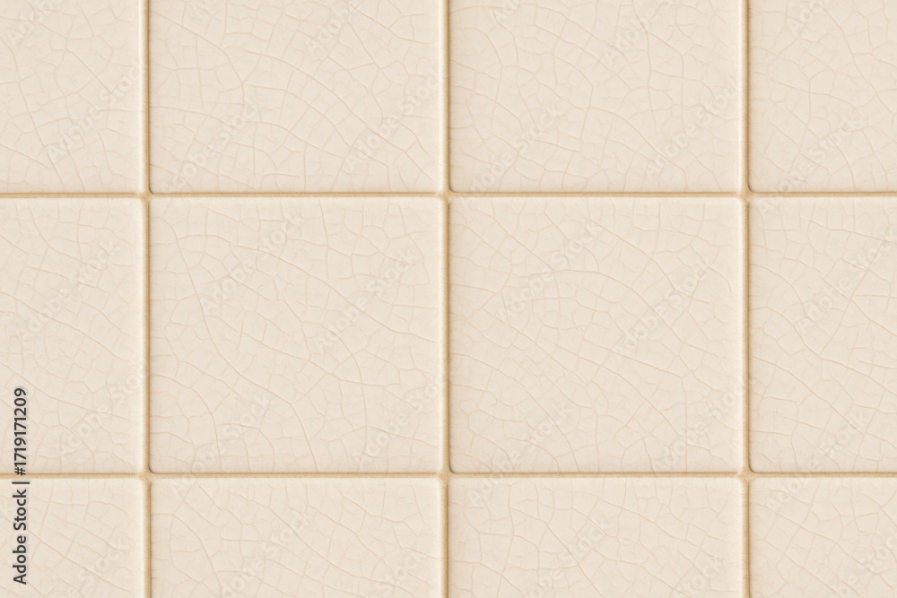 Fototapeta premium Close-up of beige ceramic square tiles with subtle texture, ideal for neutral wall backgrounds, interior design, construction, and decorative surfaces.