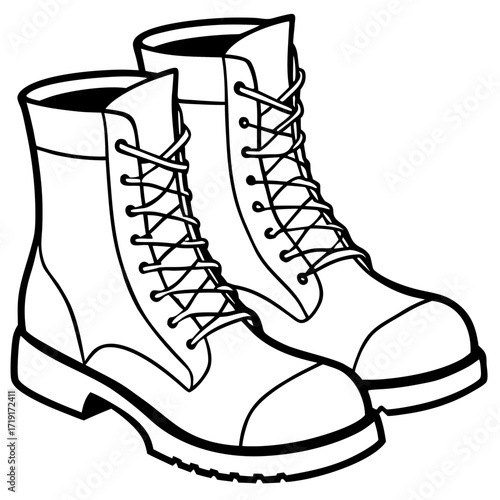 Combat Boot Line Art Sketch Vector Illustration on White Background