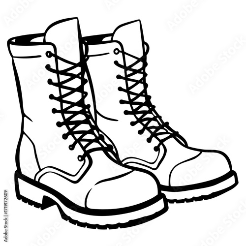 Combat Boot Line Art Sketch Vector Illustration on White Background