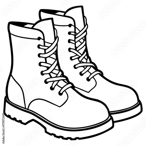 Combat Boot Line Art Sketch Vector Illustration on White Background