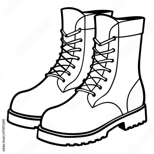 Combat Boot Line Art Sketch Vector Illustration on White Background