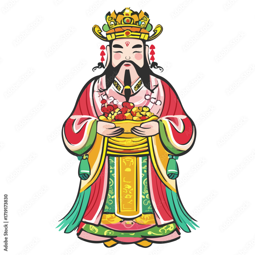 Obraz premium god of wealth, asian costume, new year, festival, celebration, vector, transparent background, icon, culture, asia, decoration, religion, worship, god, faith, religious