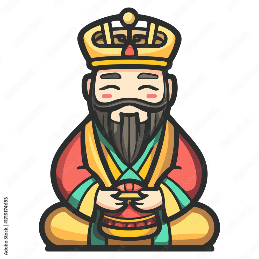 Obraz premium god of wealth, asian costume, new year, festival, celebration, vector, transparent background, icon, culture, asia, decoration, religion, worship, god, faith, religious
