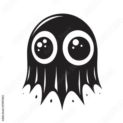 Black Ghost with big eyes Silhouette Vector, High Quality Illustration on White Background
