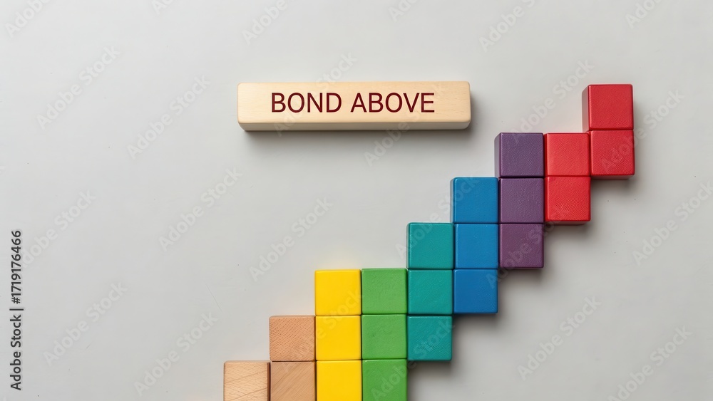 Fototapeta premium Colorful Wooden Blocks Forming a Staircase with Bond Above Message