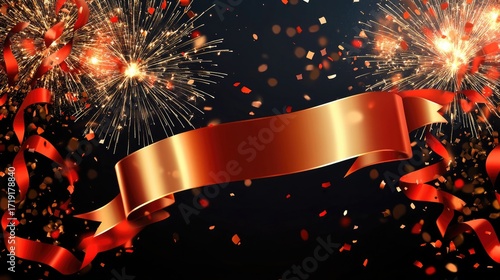 Festive Celebration Background with Fireworks and Blank Banner Design