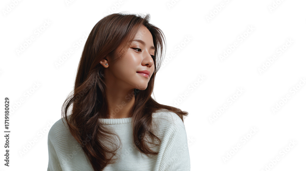 Elegant Portrait of a Woman: An elegant portrait of a woman gazes pensively to the side. This image showcases a blend of grace, beauty, and introspection.