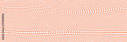 A stretched orange construction fence on a white bg forms a seamless pattern. Elongated, distorted protective fencing for urban work zones. Vector graphic illustration.