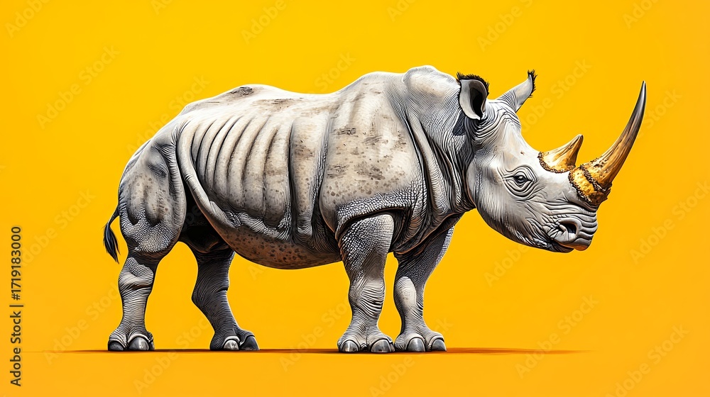 Fototapeta premium Pixel Art White Rhinoceros on Yellow Background