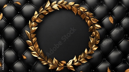 Elegant Black Background with Golden Leaf Wreath Decoration