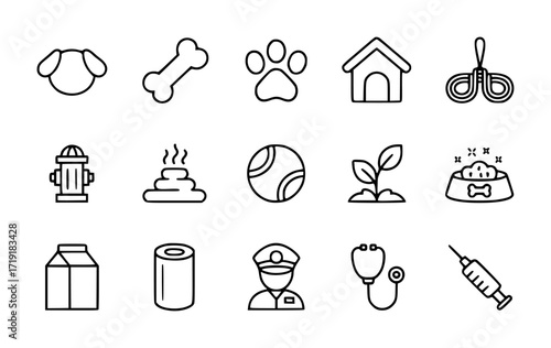 Collection of Dog-Related Icons and Pet Care Symbols