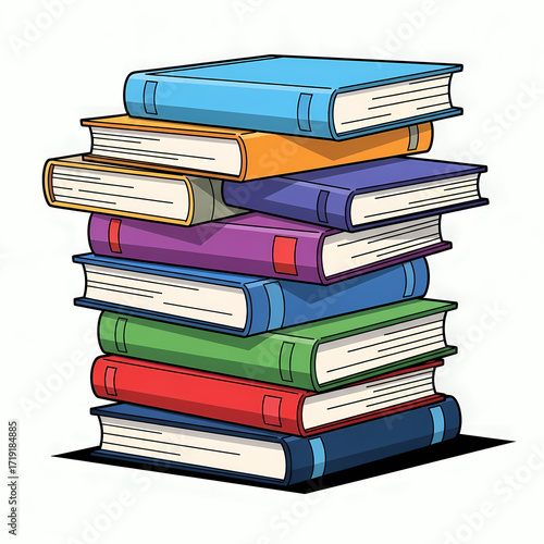 Colorful stack of study literature in cartoon illustration