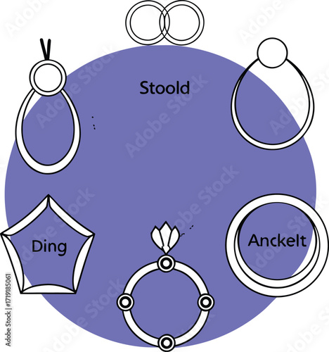 Assortment Of Jewelry Items And Abstract Shapes On Purple Circle rings earrings
