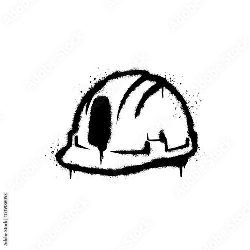Graffiti stencil illustration of construction safety helmet with paint drip effect