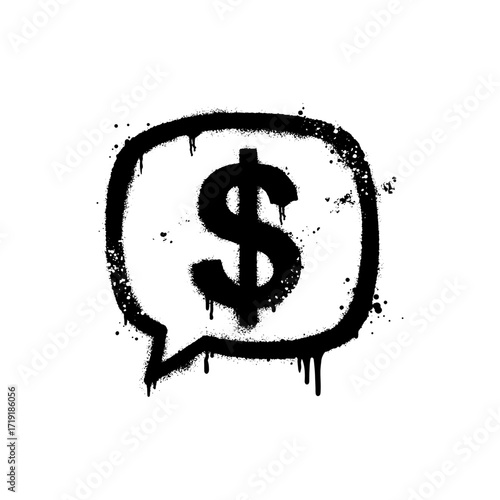 Dollar icon inside speech bubble in picture with graffiti art