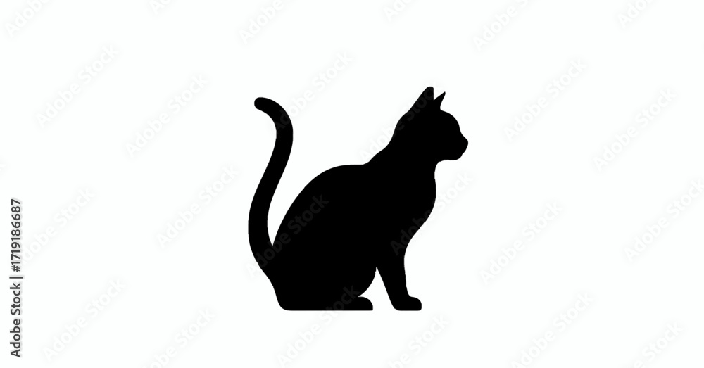Obraz premium Black cat silhouette simple minimalist with graphic style sitting profile against white background