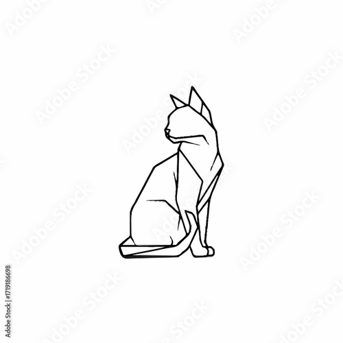 Geometric cat low poly modern with angular style sitting profile against white background