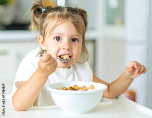Cute toddler eating cereal