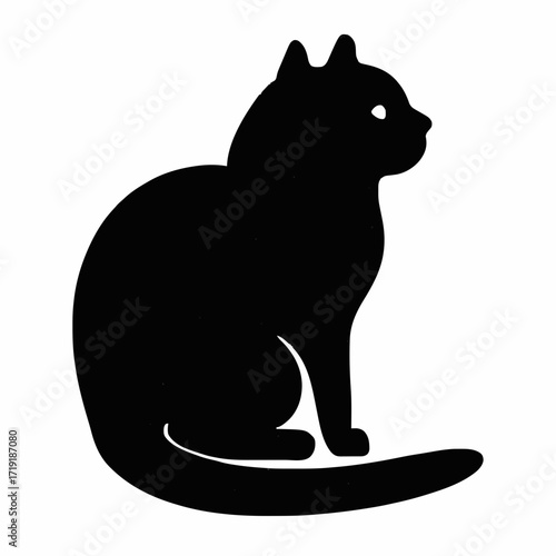 Cat mysterious sitting textured silhouette against white background with copy space