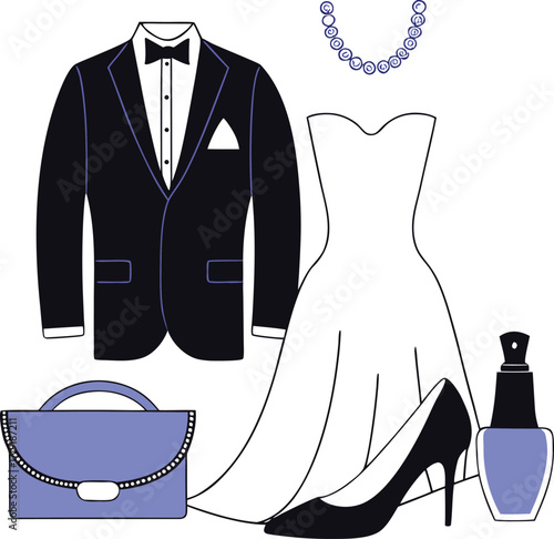 Wedding And Formal Attire Flat Design With Purple Accents fashion evening