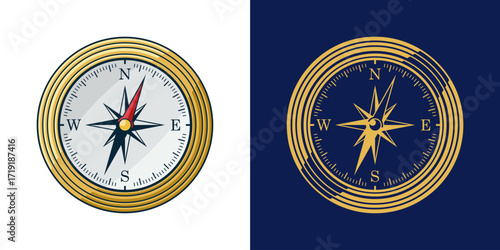 Golden metallic compass, luxury travel and exploration design