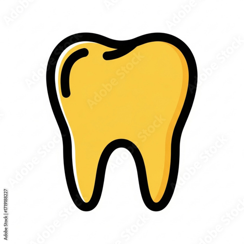Vector art of a simple yellow tooth icon with a thick black outline, isolated on a
