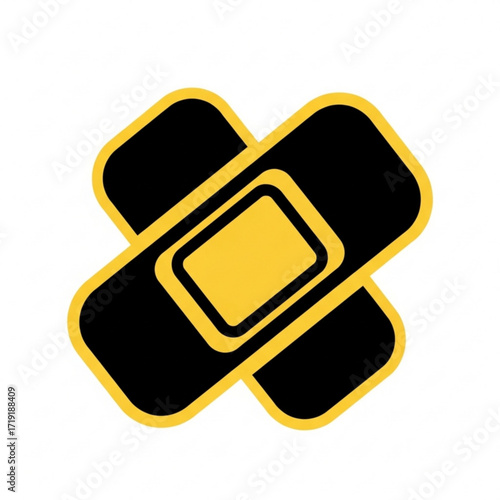 Vector art of black and yellow adhesive bandage crossed