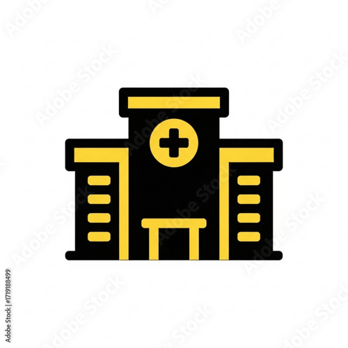 Vector art of modern hospital building icon with a cross symbol, isolated on a
