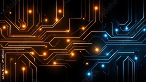 Circuit board glowing lines
