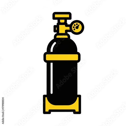 Vector art of black and yellow gas cylinder with pressure gauge