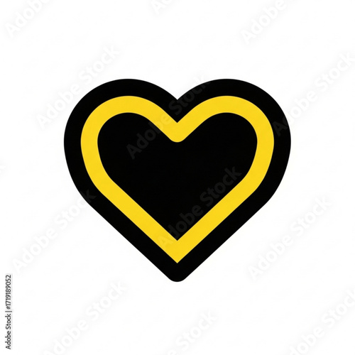 Vector art of black heart shape with yellow outline