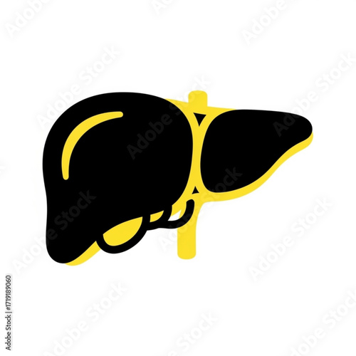 Vector art of stylized illustration of a human liver in black and yellow