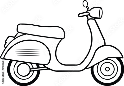moped line art, black outline, vector and illustration