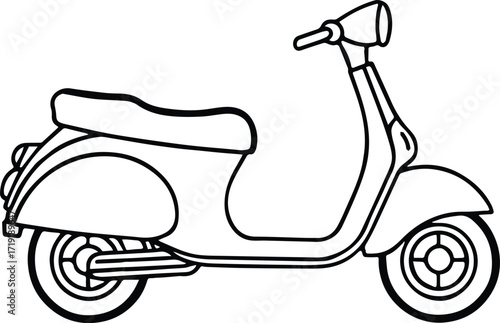 moped line art, black outline, vector and illustration