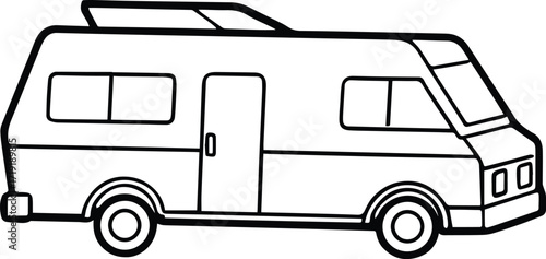 motorhome line art, black outline, vector and illustration