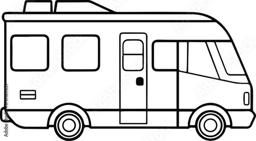 motorhome line art, black outline, vector and illustration