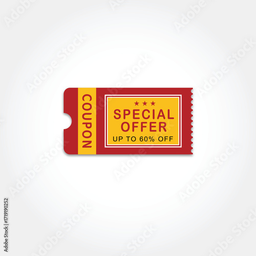 Red and yellow special offer coupon with 60 percent off Keywords: coupon, discount, sale, offer