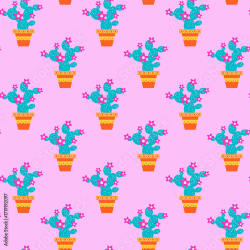 Vibrant Potted Cactus Seamless Pattern