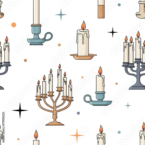 A collection of decorative candles and candle holders displayed across a white background.