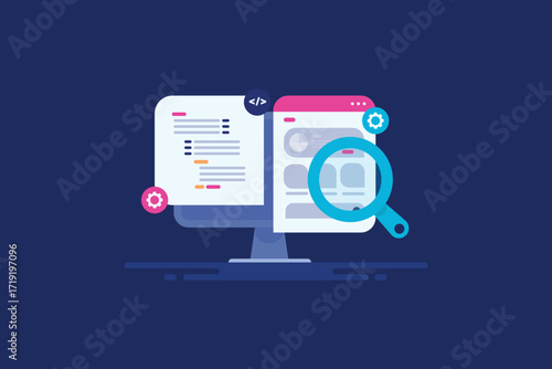 Coding script and website functionality displays on split screen view under magnifier.