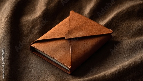 Brown leather notebook, envelope style, on cloth