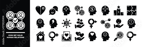 Human Relations and Emotions Solid Black Icons Set.