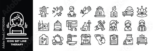 Line Icon Set for Therapy including Health and Spa.