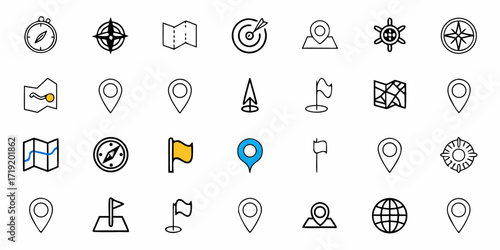 Navigation and Location Outline Icons Set