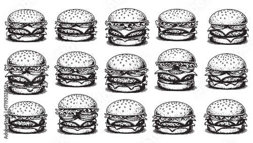set of burger engraving vector style