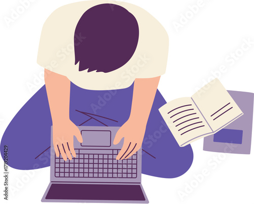 Person Typing on Laptop Top View Illustration