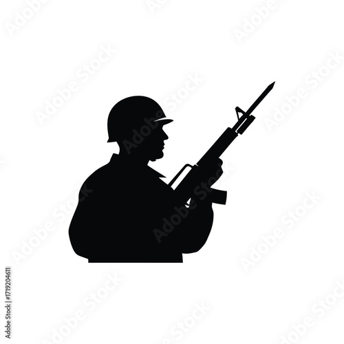 Vector art of silhouette of a soldier holding a rifle