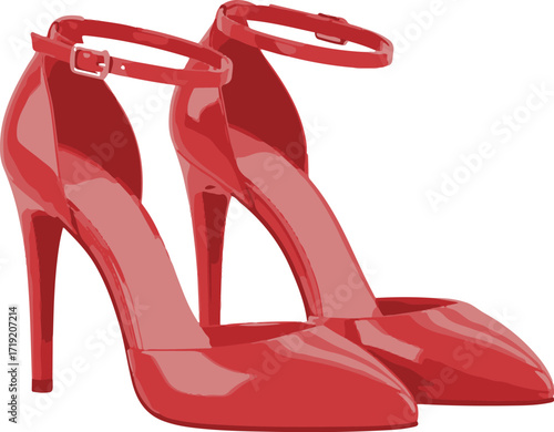 3D vector icon of high heels shoes with glossy red finish, elegant minimal design