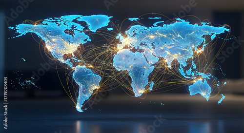 Connected World: Global Network of Data Points and Digital Connections