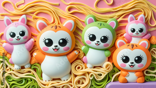 noodle art with pink background